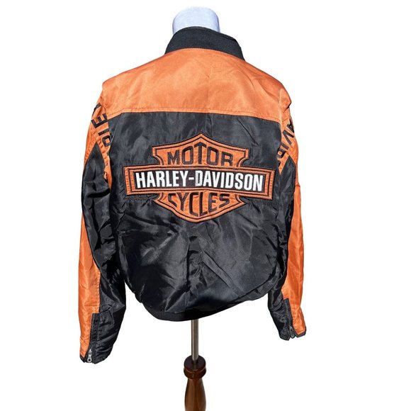Mens HARLEY DAVIDSON Embroidered LOGO Nylon Zip Bomber Mesh Lined Jacket - Picture 2 of 10